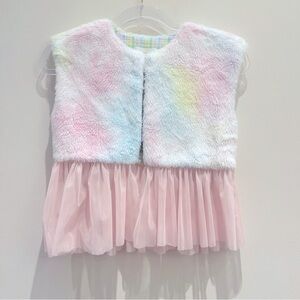 I Love J Pastel Plaid Furry Vest Size 2 XL